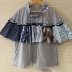 イズスカラー 562235：ベルカート柄×ストライプ ギャザー入り配色