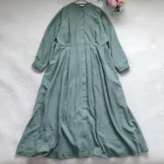 アーバンリサーチドアーズ 長袖シャツワンピース ノーカラー フレア シンプル 緑