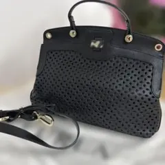 フルラ　ハンドバッグ2way カッティング　パドロック ブラックレザー