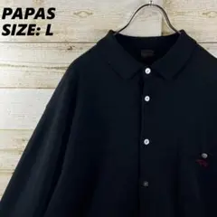 ✨Papas✨カーディガン 襟付き 黒 刺繍ロゴ 胸ポケットのサムネイル