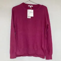 新品タグ付き　コットンカシミヤクルーネックセーター　ピンク　未使用　Lサイズ
