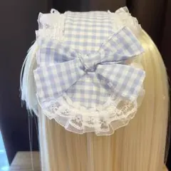 水色チェックのヘッドドレス　天使界隈　ロリータ
