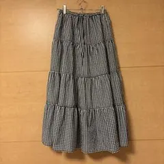 ギンガムチェック ロングフレアスカート　GU