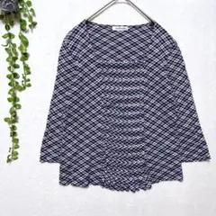 J2040ニューヨーカー✤良品✤七分袖カットソー 薄手Tシャツ S相当紺チェック