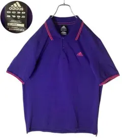 adidasアディダス刺繍ロゴ パープル×ピンクラインポロシャツゆったりサイズ