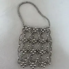 シルバービーズ編みハンドバッグ