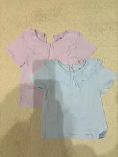 H&M 刺繍付きスカラップネック Tシャツ 2枚セット