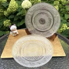 昭和レトロ】長谷川硝子 エリザベス 当時物 小皿 15cm 4枚セット