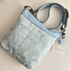 【美品】COACH コーチ 2wayショルダーバッグ シグネチャー 水色