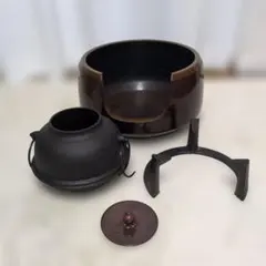 鉄製茶釜　道安風炉　茶釜　セット　茶道具 唐銅面取風炉 五徳 鉄製茶釜 道安風炉 茶釜 セット 茶道具 唐銅面取風炉 五徳 - メルカリ