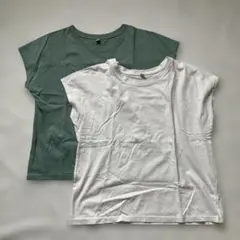 ユニクロ スムースコットンフレンチスリーブT 2枚セット　L グリーン　白