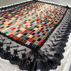 カラフルパッチワーク ベッドスプレッド　トップカバー　マルチカバー　レース
