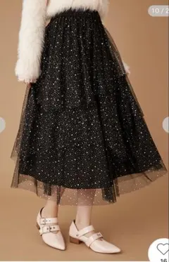FURFUR ブラック ラメチュールスカートのサムネイル