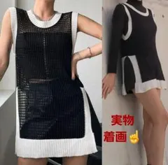 ノースリーブメッシュ ミニワンピース ジレ ロングベスト