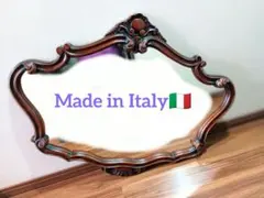 【美品】イタリア製装飾オーバルミラー　ウォルナット調