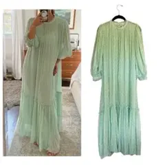 ミントグリーン ロングワンピース 長袖 フリル付き Zara