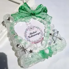 硬質ケーストレカケース 高透明♡ホイップデコ グリーン チェーンハート リボン