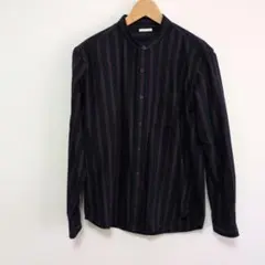 GU ネイビー/レッドストライプ 長袖シャツ　コットン100％　バンドカラー　М