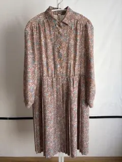 【花柄古着】レトロ花柄　フラワープリント 長袖シャツワンピース