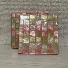 モザイク調 コースター 2枚セット ピンク ゴールド シェル風
