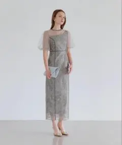 【LEJA】アシンメトリーシアーフラワードレスワンピース　S