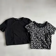 ZARA 黒 クロップド短丈Tシャツとユニクロ柄物短丈Tシャツセット
