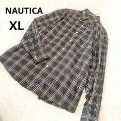 NAUTICA ノーティカ 長袖シャツ メンズ チェック柄 黒系 綿/XL