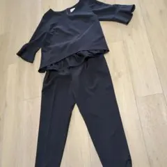 ネイビー フレアスリーブ パンツセットアップ