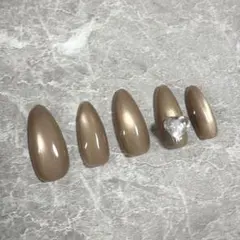 ブラウンベージュ/ハート/ネイルチップ/マグネットネイル/大人可愛い/シンプル