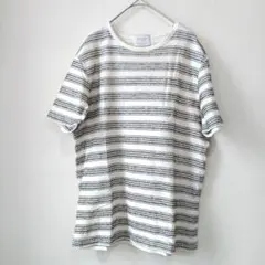 EDIFICE 刺繍風ボーダーTシャツ 白 黒 モノトーン