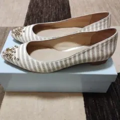 最終価格　モード・エ・ジャコモcarino ビジュー付きストライプシューズ
