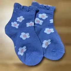 青色 花柄 ベビー靴下 1-3Y
