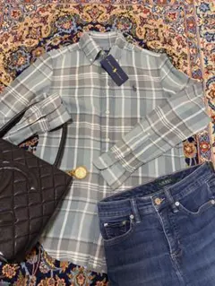 新品　タグ付　ラルフ　クラシック フィット シャツ　S チェック　水色×グレー系
