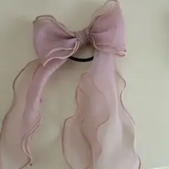 ピンク　リボン　ヘアゴム
