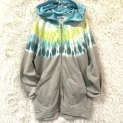 WEST COAST タイダイ柄グラデーションパーカー青・黄・グレージップアップ