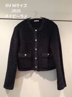 GU ノーカラージャケット Mサイズ ネイビー 1度着用 卒業 入学式 ツイード