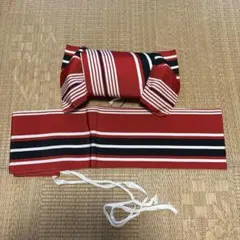 作り帯 赤 黒 白 ストライプ 和装小物のサムネイル