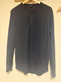 UNIQLO ユニクロ　ワッフルヘンリーネック　L 長袖　ブラック