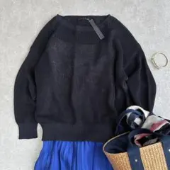 未使用＊ANAYI/アナイ 麻混ニット ネイビー 透け感 サマーニット 38 M