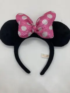 ミニーマウス風カチューシャ 黒とピンクのドット