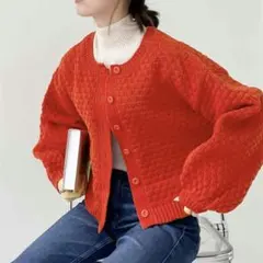 milybileぽこぽこ　軽量　クロップド丈ニットカーディガン　2way M