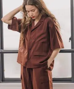 niko and ... サラリラックス開襟シャツ ダークブラウン