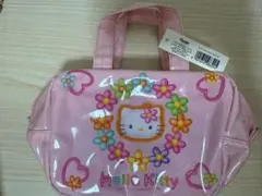 希少Hello Kitty ピンク フラワー柄トラベルポーチ
