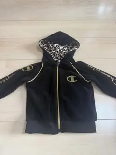 Champion 黒 パーカー 95 豹柄　ヒョウ柄　フード付きパーカー