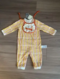 moimoln モイモルン2点セット　ストライプカバーオール&ラビット柄スタイ