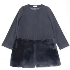 美品バーニーズニューヨーク 上質 毛皮レッキスファー付 ノーカラージップコート黒 美品バーニーズニューヨーク 上質 毛皮レッキスファー付 ノーカラー