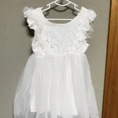 夏生まれ　チュールドレス ベビードレス 80 白ドレス　1歳　誕生日　お祝い