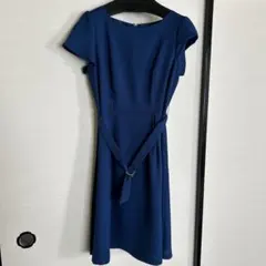 any sisブルー 半袖 ワンピース ひざ丈