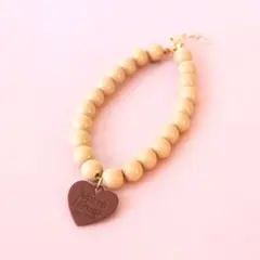 685 猫犬用 首輪 M ビーズ　ブラウン　茶　ハートチャーム　ペット用 推し活