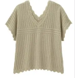 GU Vネック半袖セーター ベージュ